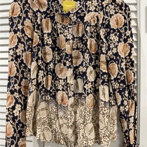 Maeve by Anthropologie sz XS Navy and Cream Floral Button down Blouse